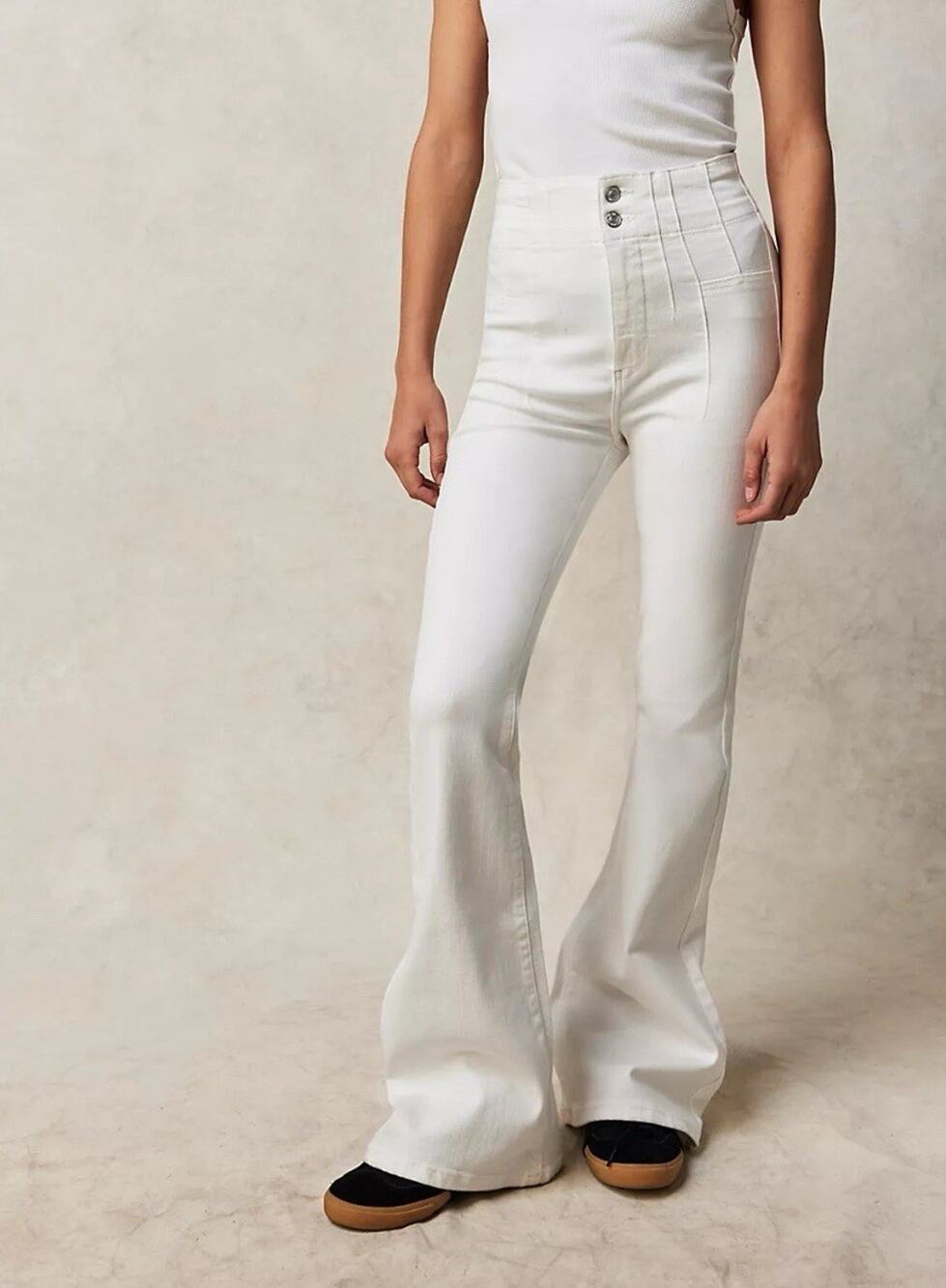 FREE PEOPLE We the Free Jayde High Rise Flare White Stretch Denim Pants EUC 28